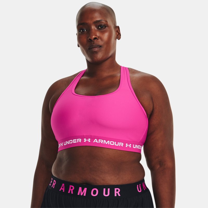 Under Armour Women's Armour® Mid Crossback Sports Bra Rebel Pink / White 1X